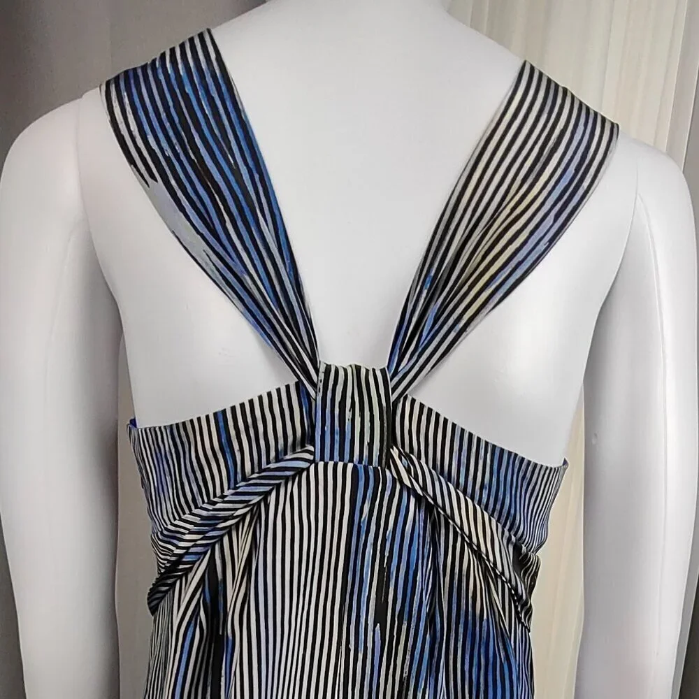 Banana Republic Silk Striped Halter Empire Waist Dress Blue 2P - Picture 5 of 11